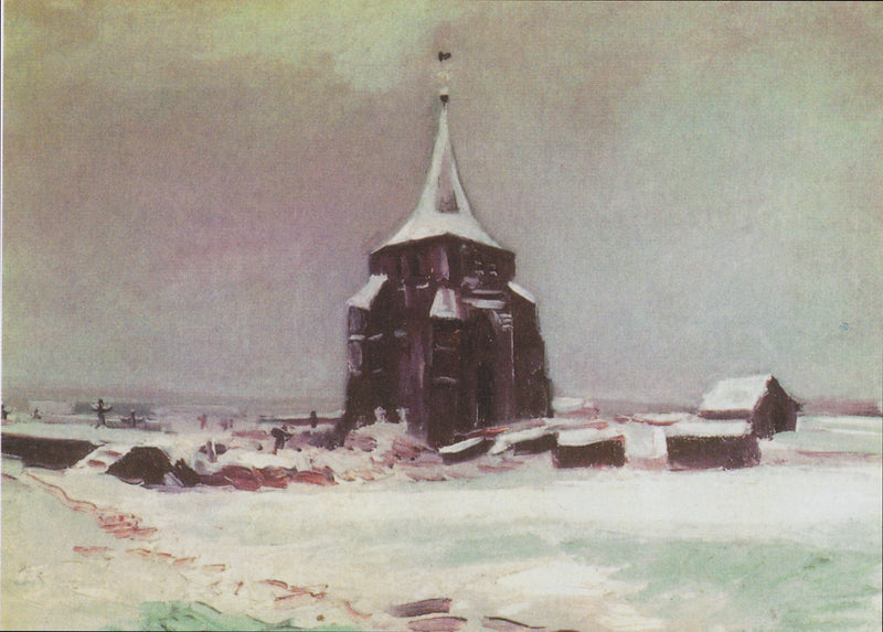 Det gamle tårn på kirkegården i Nuenen under sneen - Vincent van Gogh