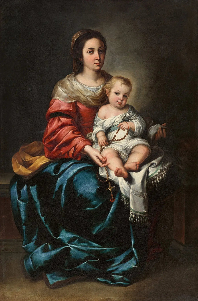 Jomfru med barnet, med rosenkrans - Bartolomé Esteban Murillo