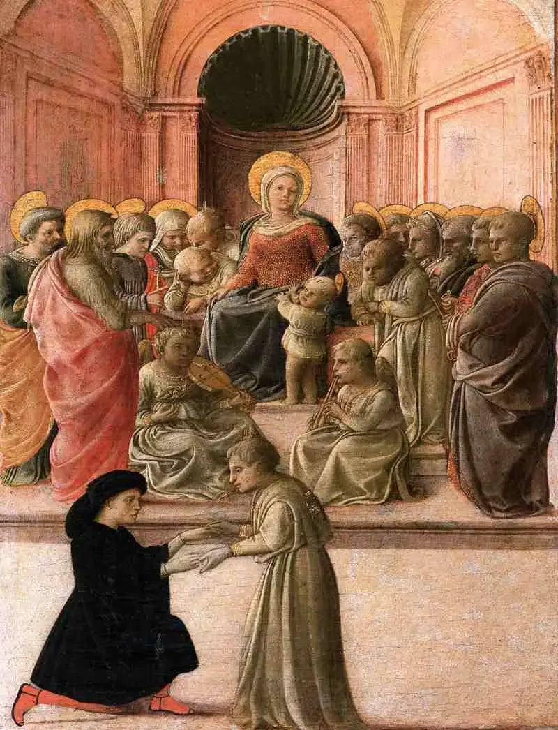 Jomfru med barnet med helgener, engle og en donator - Fra Filippo Lippi