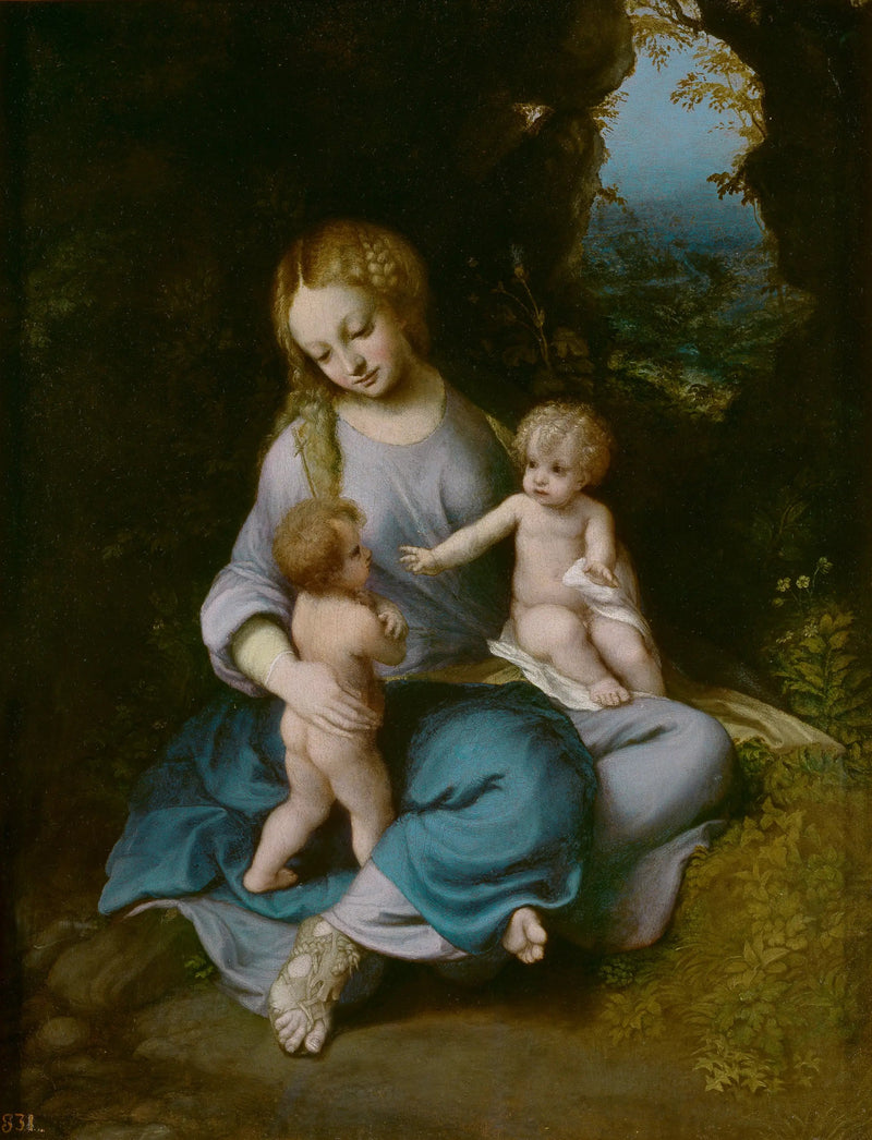 Jomfru med barnet med Johannes Døberen - Antonio da Correggio