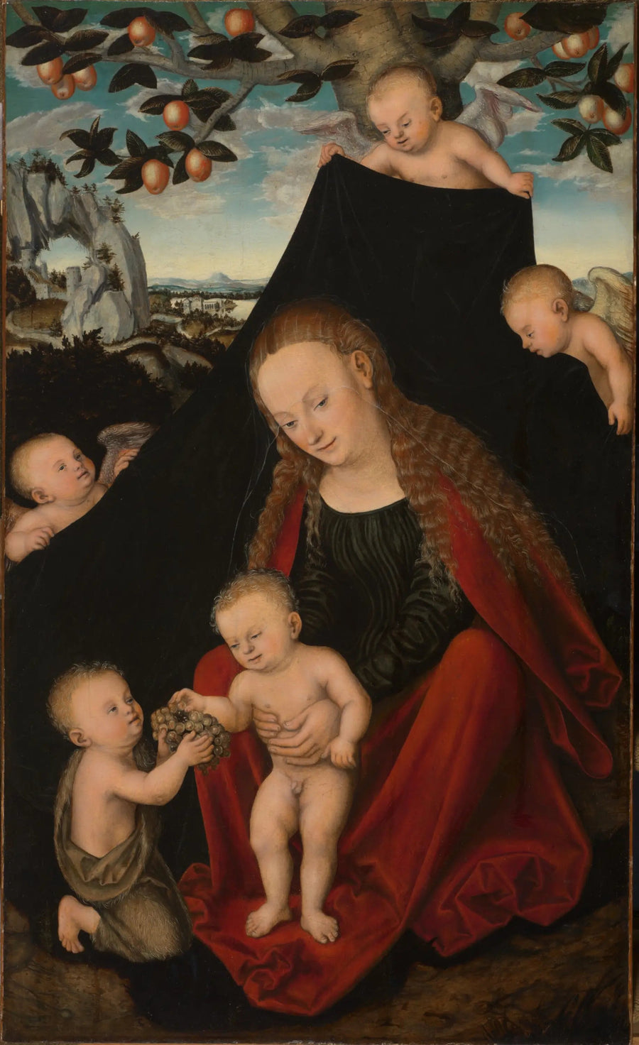 Jomfru med barnet med den unge Johannes Døberen og engle - Lucas Cranach den Ældre