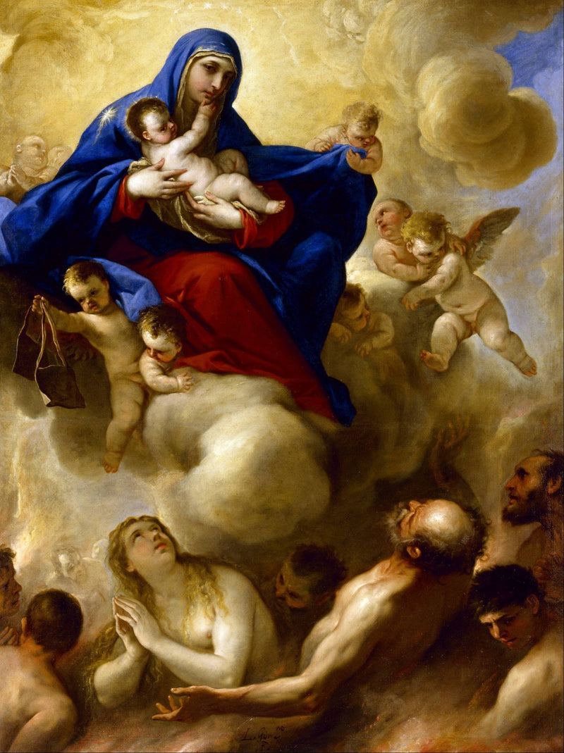 Jomfru med barnet med sjælene fra Skærsilden - Luca Giordano