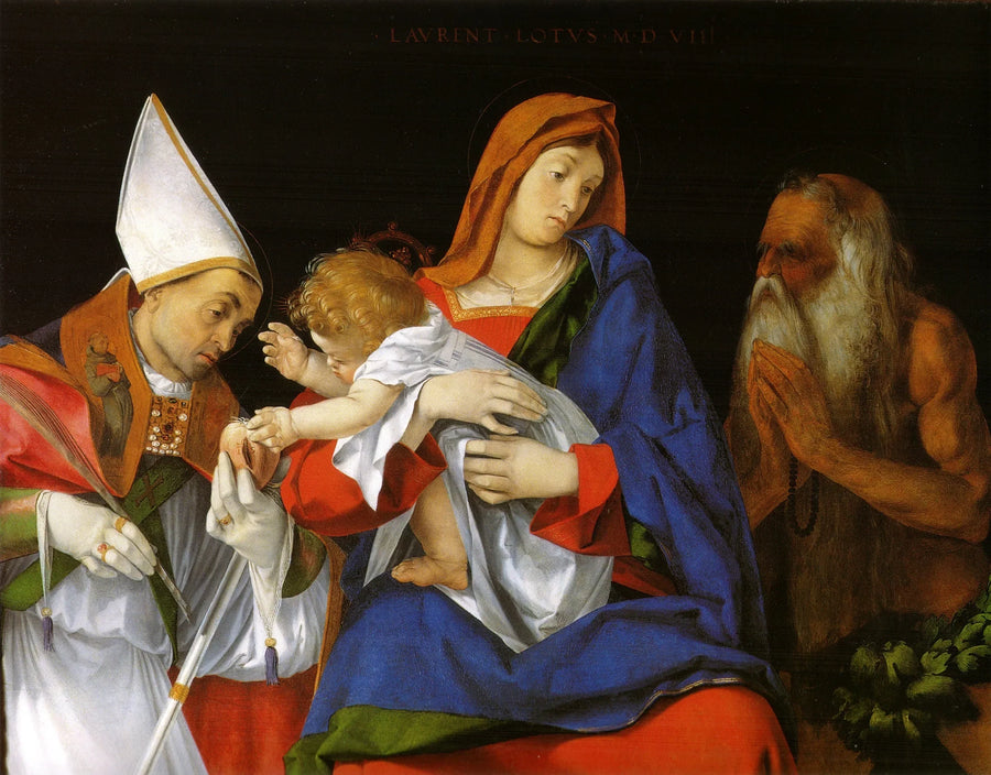 Jomfru med barnet med helgenerne Ignatius af Antiokia og Onuphrius - Lorenzo Lotto