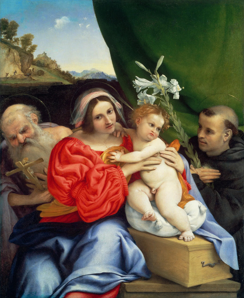 Jomfru med barnet med helgenerne Jerome og Nicolas af Tolentino - Lorenzo Lotto