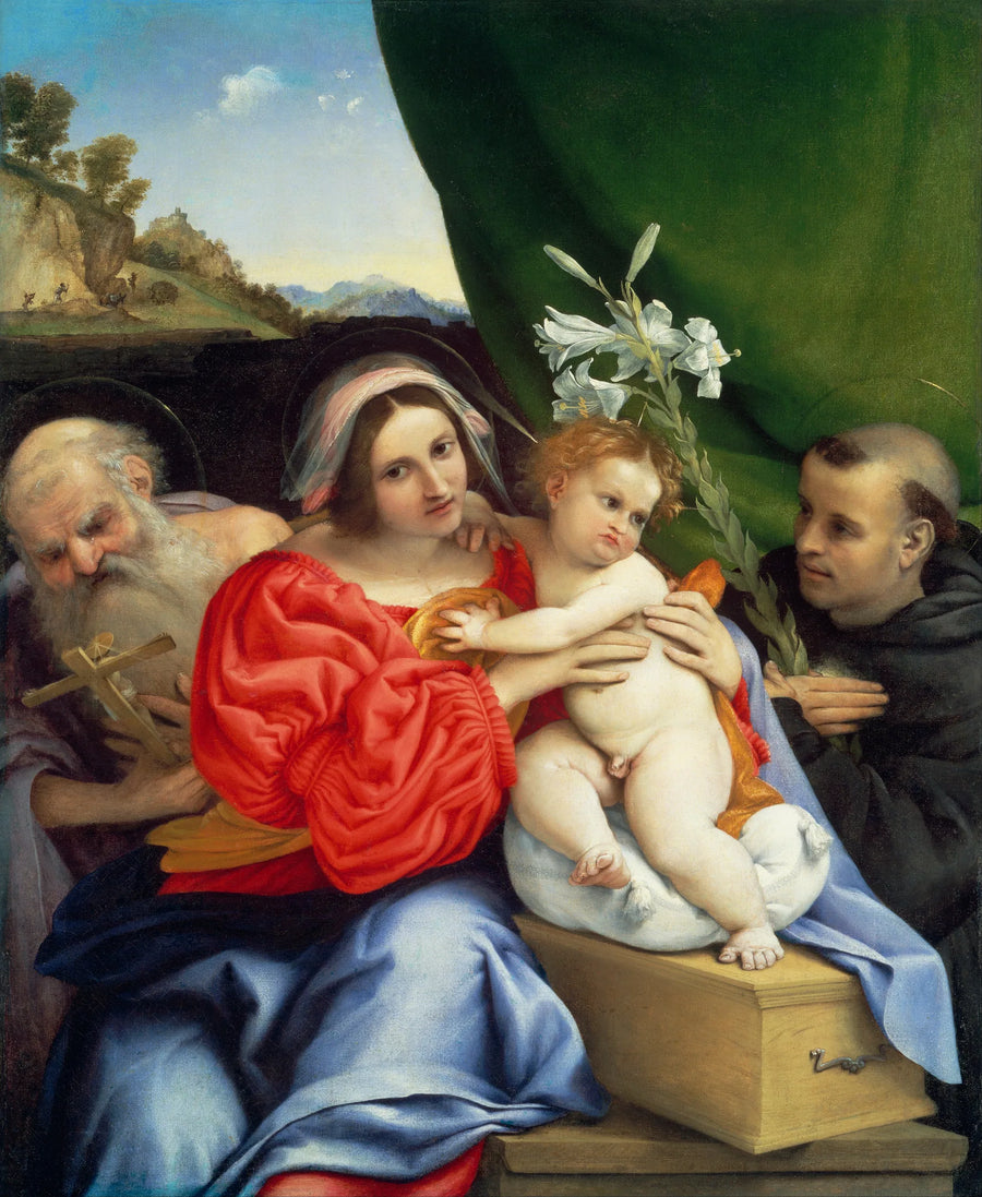 Jomfru med barnet med helgenerne Jerome og Nicolas af Tolentino - Lorenzo Lotto