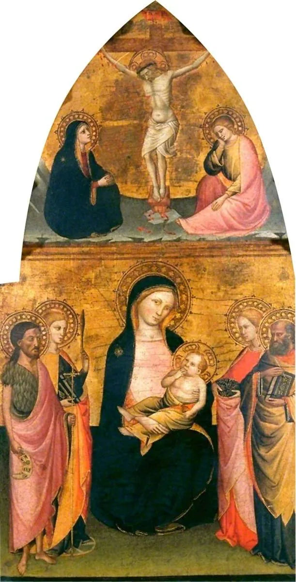 Jomfru med barnet med fire hellige og den korsfæstede Kristus - Jacopo di Cione