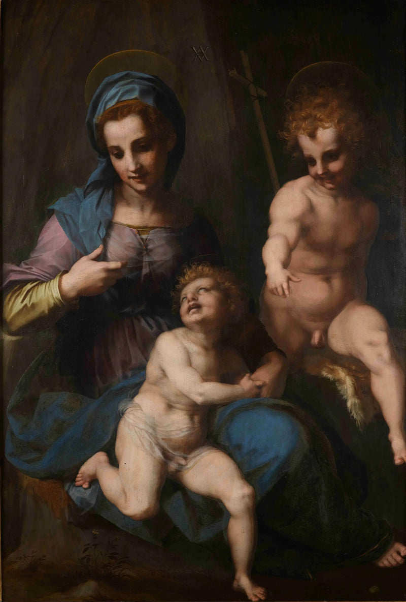 Jomfru med barnet og Sankt Johannes Døberen som barn - Andrea del Sarto