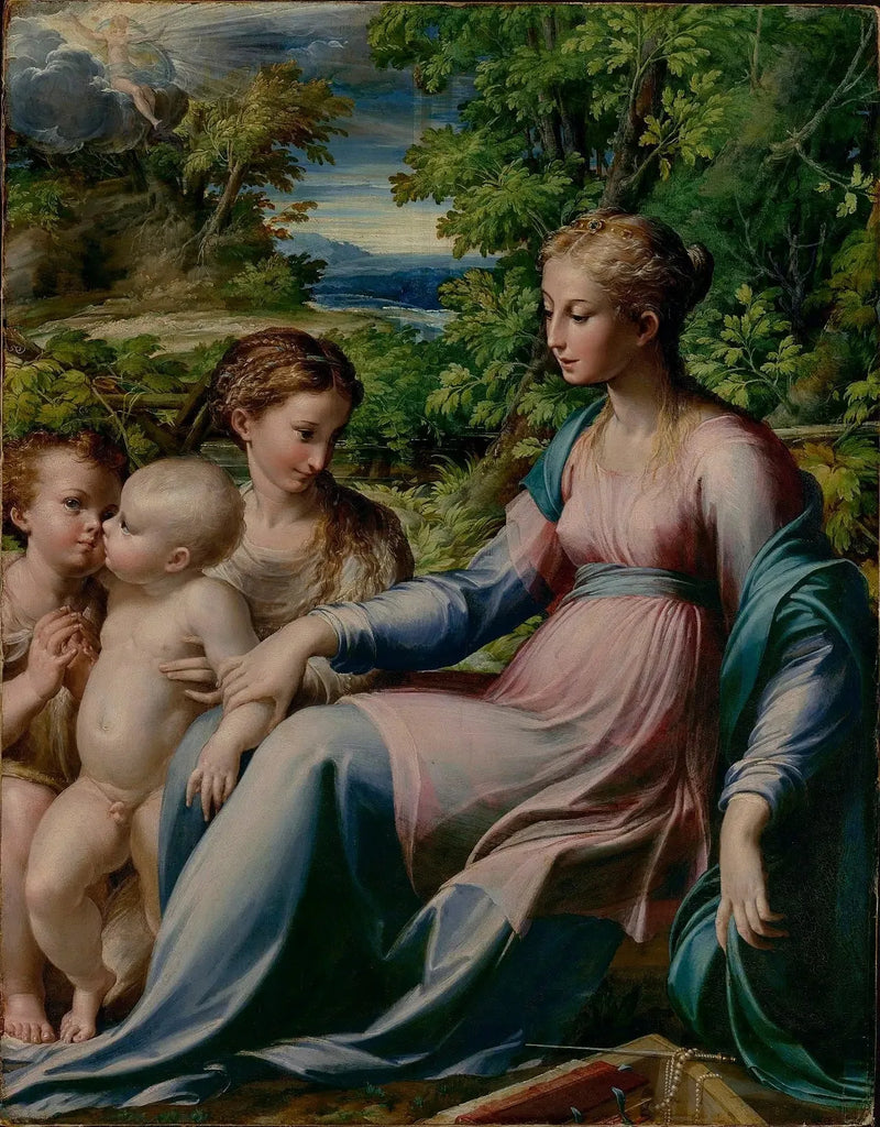 Jomfru med barnet med Sankt Johannes Døberen og Marie-Magdalena - Parmigianino
