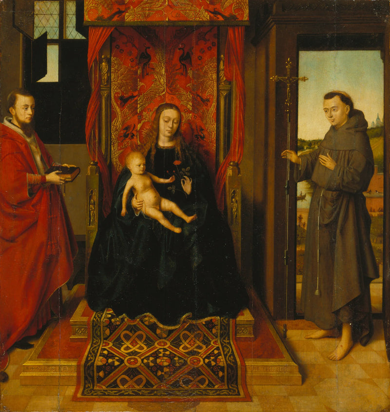 Jomfru med barnet, med Sankt Jerom og Sankt Frans - Petrus Christus
