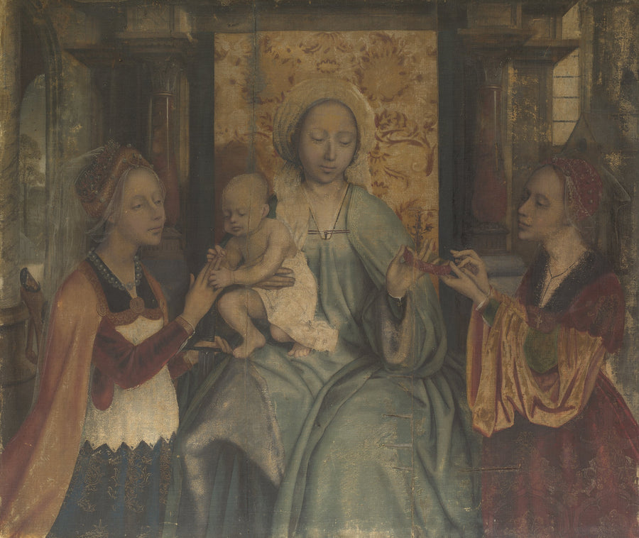 Jomfru med barnet med helgeninde Barbara og helgeninde Catherine - Quentin Metsys