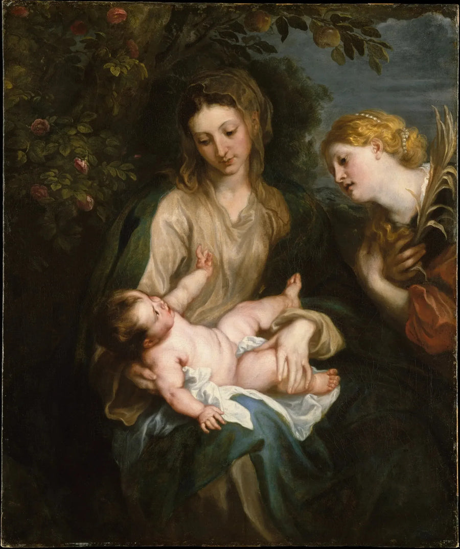 Jomfru med Barnet med helgen Catherine af Alexandria - Antoine van Dyck