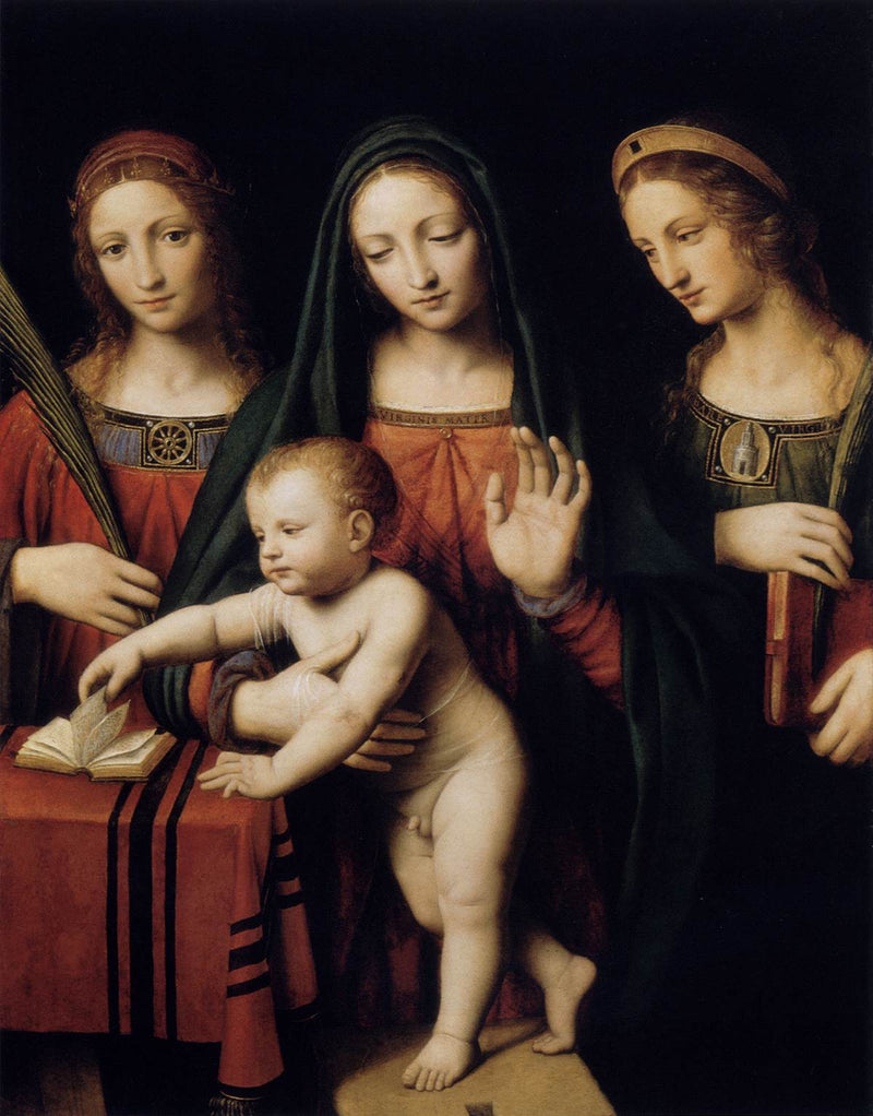Jomfru med barnet med helgeninde Katarina af Alexandria og helgeninde Barbara - Bernardino Luini