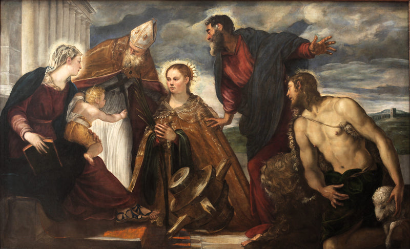 Jomfru med barnet, med helgeninde Katharina, helgen Augustin, helgen Markus og helgen Johannes Døberen - Jacopo Tintoretto