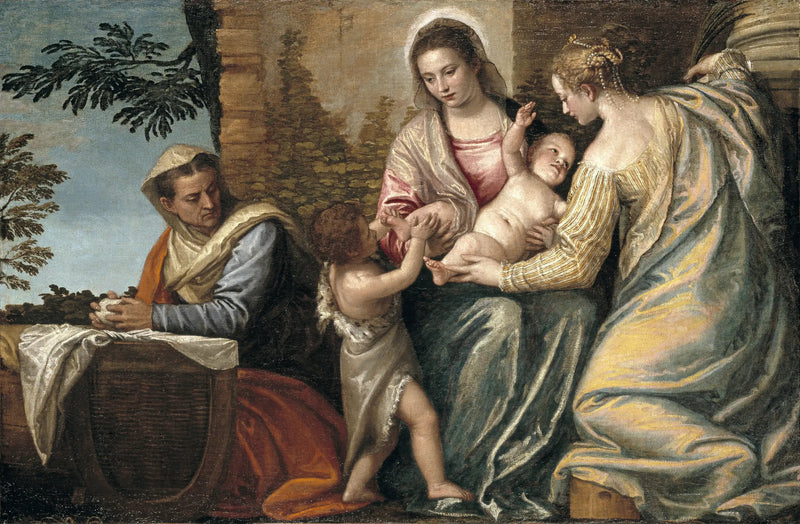 Jomfru med barnet med hellige Elisabeth, den lille Johannes Døberen og hellige Katharina - Paul Véronèse