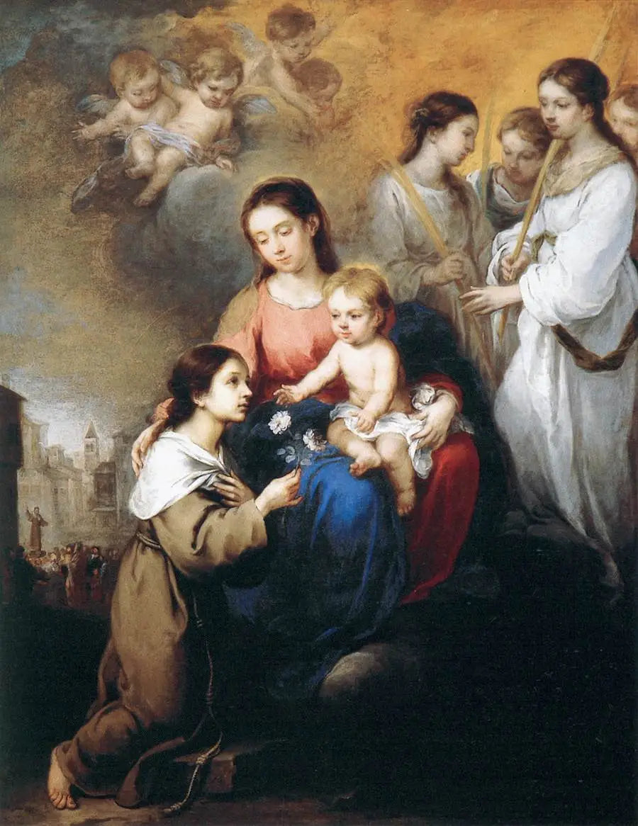 Jomfru med Barnet med Sankt Rose af Viterbo - Bartolomé Esteban Murillo