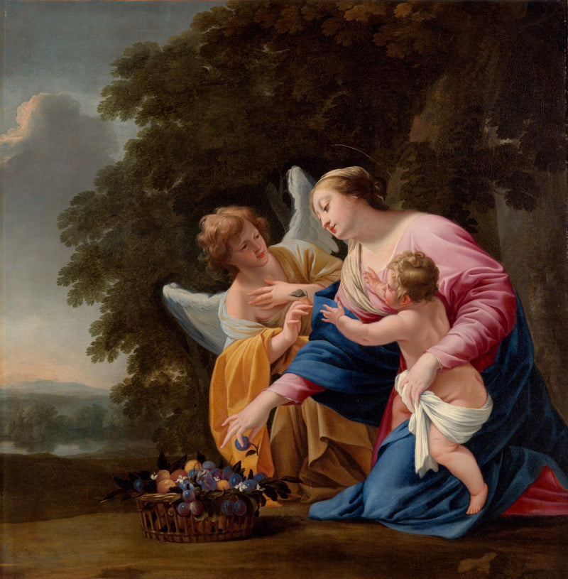 Jomfru med Barnet og en Engel - Simon Vouet