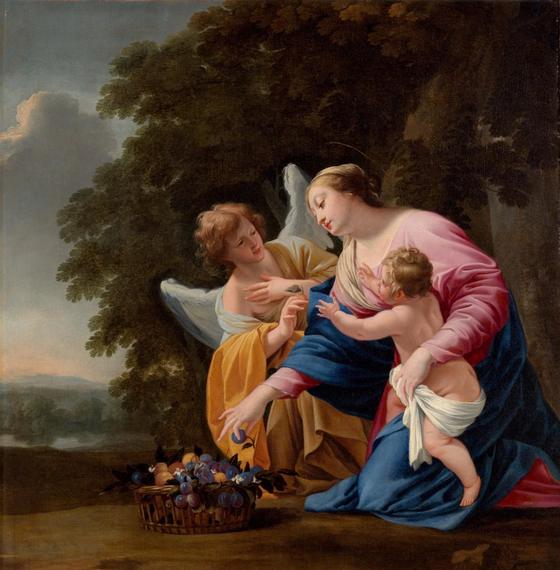 Jomfru med Barnet og en Engel - Simon Vouet