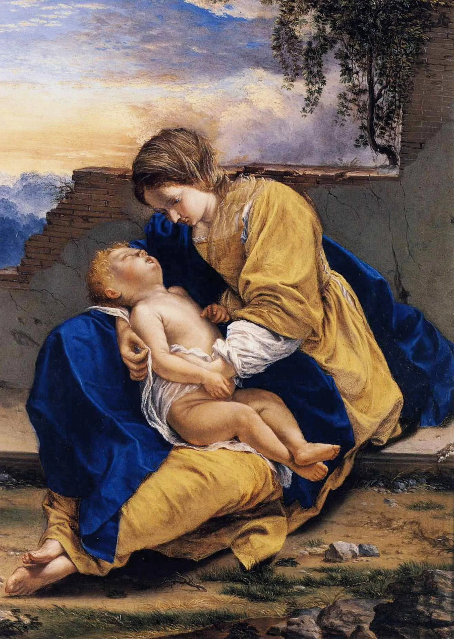 Jomfru med barnet i et landskab - Orazio Gentileschi