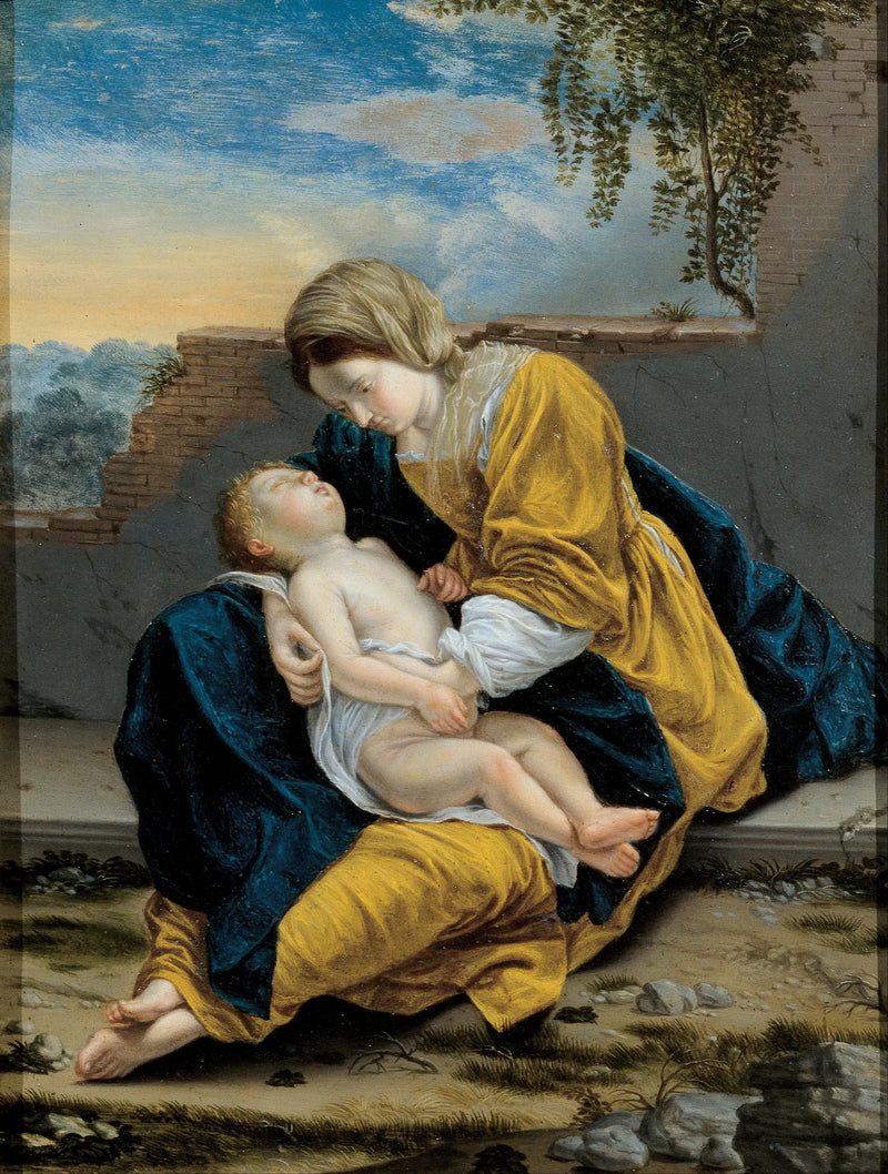 Jomfru med barnet i et landskab - Orazio Gentileschi