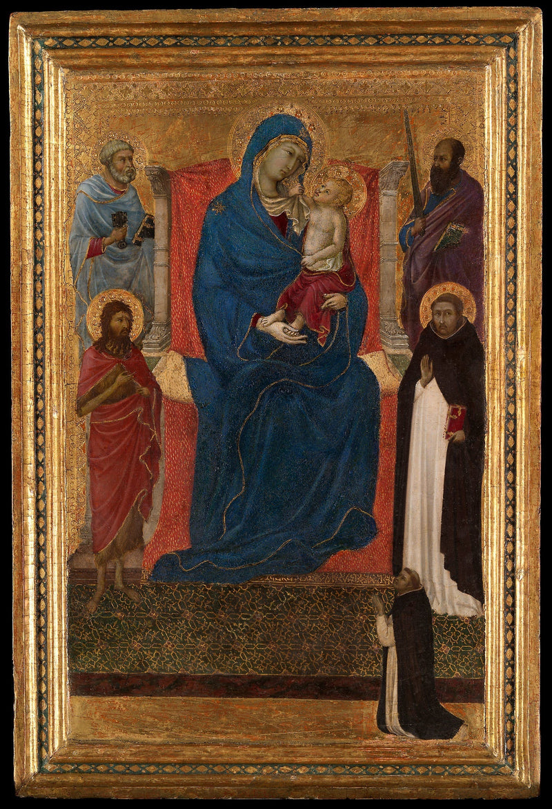 Jomfru med barnet i majestæt med Sankt Peter, Sankt Paul, Sankt Johannes Døberen, Sankt Dominikus og en donator - Ugolino di Nerio