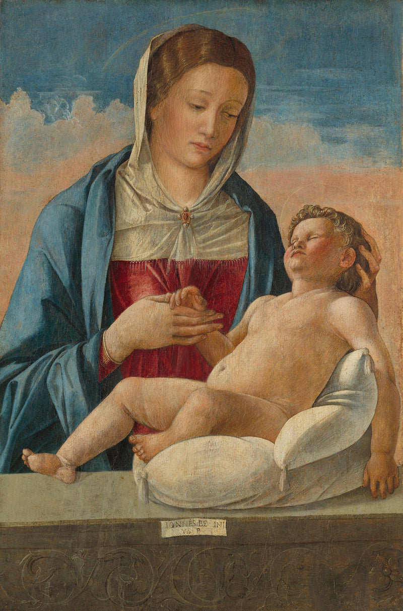 Jomfru med det sovende barn på en parapet - Giovanni Bellini