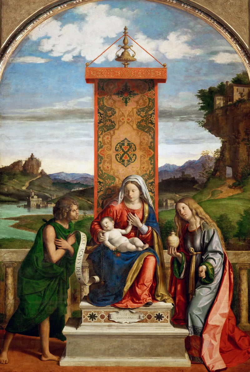 Jomfru med barnet omgivet af Sankt Johannes Døberen og Marie-Magdalena - Cima da Conegliano