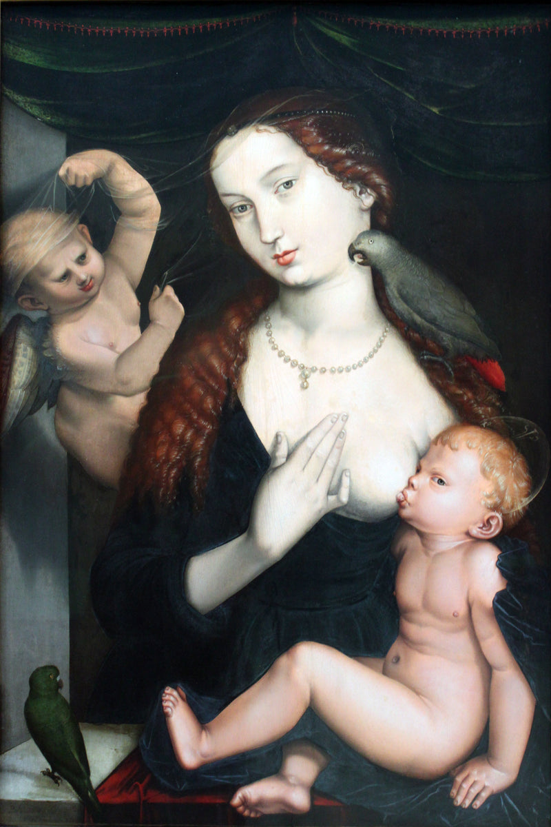 Jomfru med Barn og papegøjer - Hans Baldung Grien