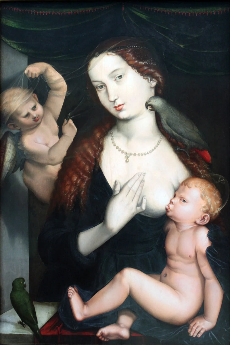 Jomfru med Barn og papegøjer - Hans Baldung Grien
