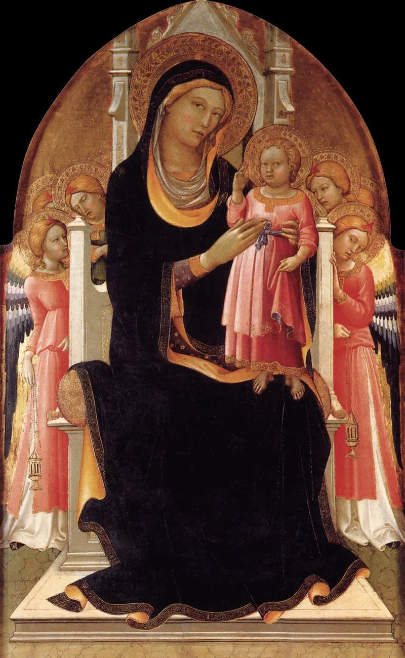 Jomfru med barnet på tronen med seks engle - Lorenzo Monaco