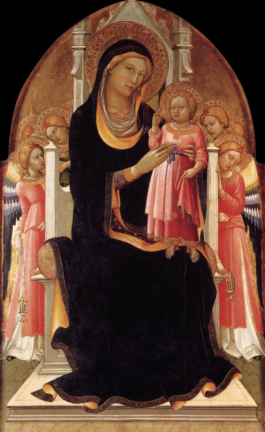 Jomfru med barnet på tronen med seks engle - Lorenzo Monaco
