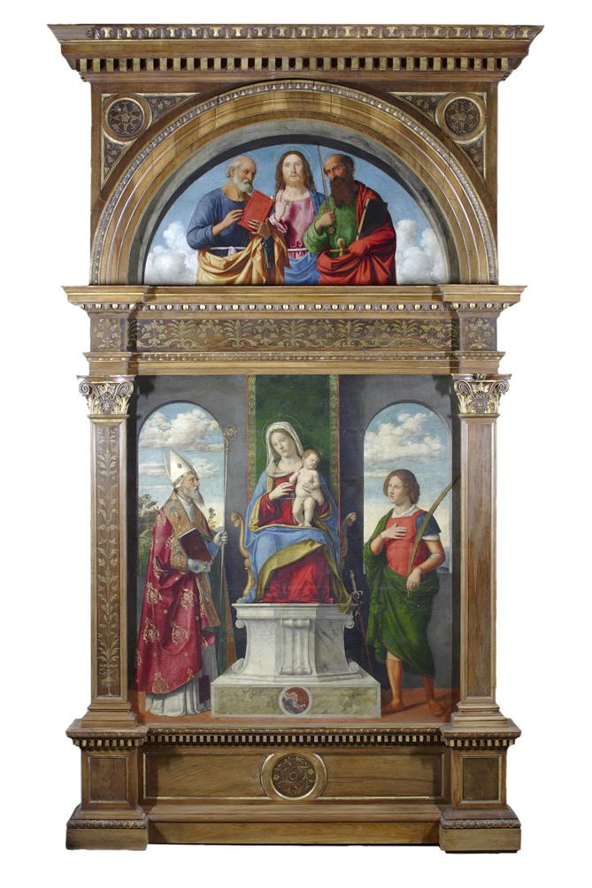 Jomfru med barnet, troner med helgenerne Denys og Victor - Cima da Conegliano