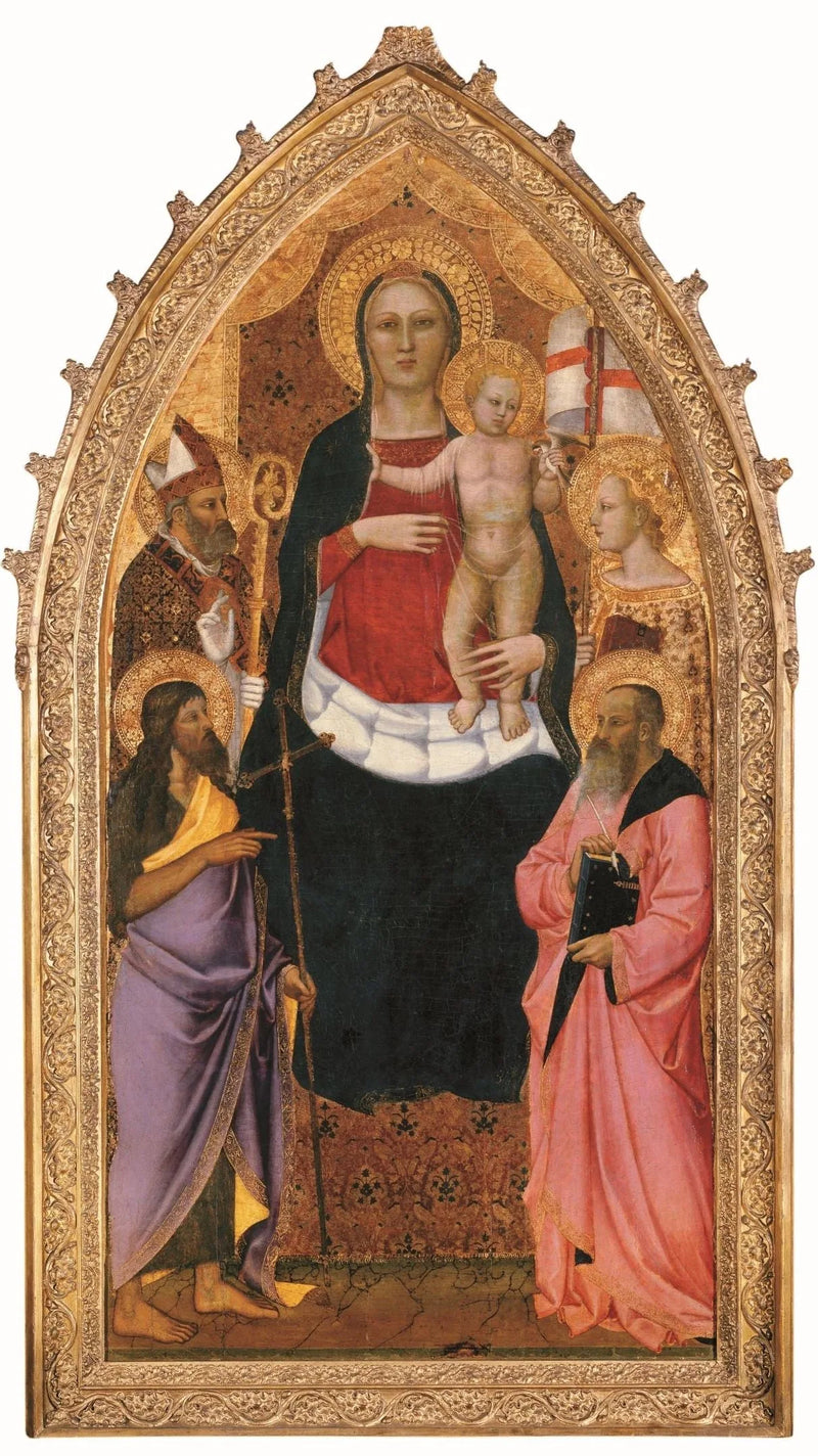 Jomfru med barnet, siddende med de hellige Zénobe, Johannes Døberen, Reparata og Johannes Evangelisten - Nardo di Cione
