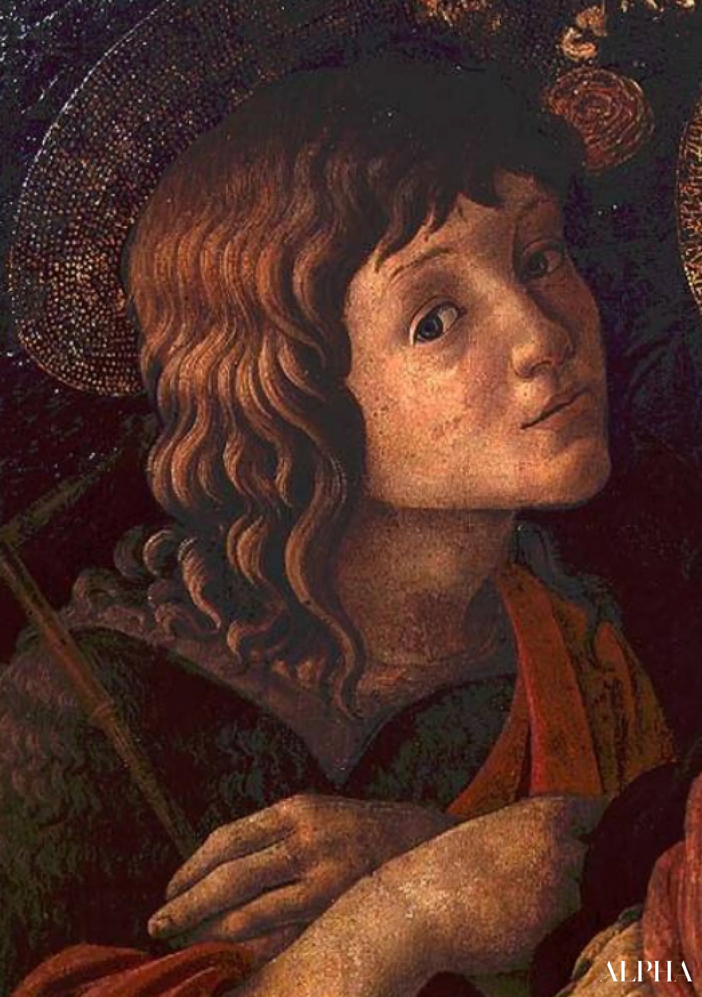 Vierge à l'Enfant avec Saint Jean Baptiste, détail du jeune saint - Sandro Botticelli - Reproductions de tableaux et peintures haut de gamme