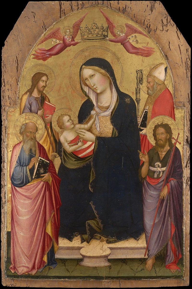 Jomfru med barnet med Sankt Johannes Evangelisten, Sankt Johannes Døberen, Sankt Jakob af Compostella og Sankt Nikolaus af Bari - Agnolo Gaddi