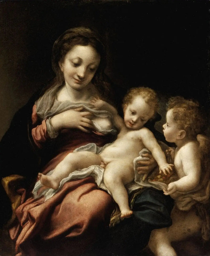 Jomfru med barnet og en engel - Antonio da Correggio