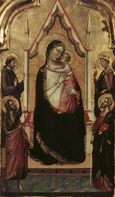 Jomfru og Barnet, der sidder på en trone med helgener - Bernardo Daddi