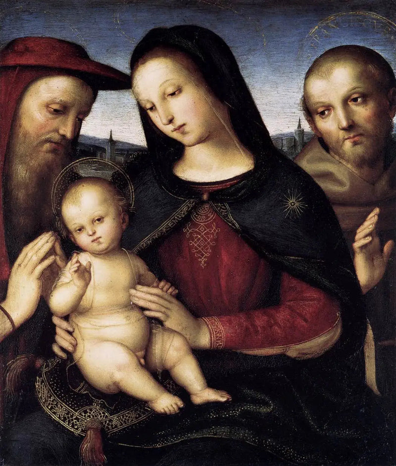 Jomfruen og Barnet med helgenerne Hieronymus og Frans - Raphael Sanzio