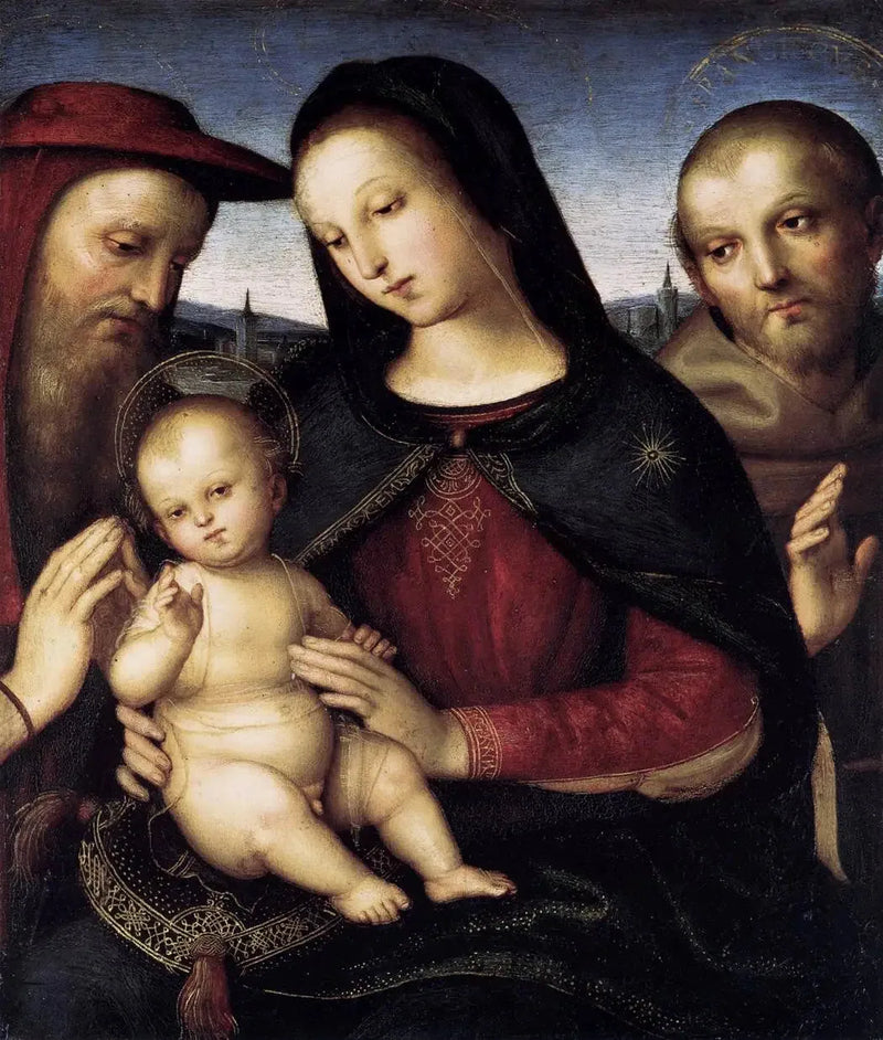 Jomfruen og Barnet med helgenerne Hieronymus og Frans - Raphael Sanzio