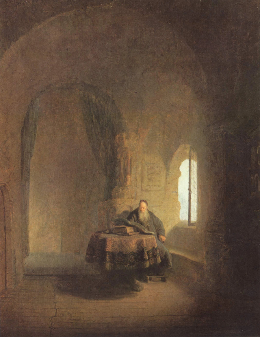 Gamle videnskabsmand i et hvælvet værelse - Rembrandt