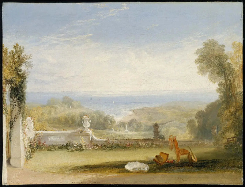 Udsigt fra terrassen af en villa ved Niton, Isle of Wight, fra skitser af en dame - J. M. W. Turner