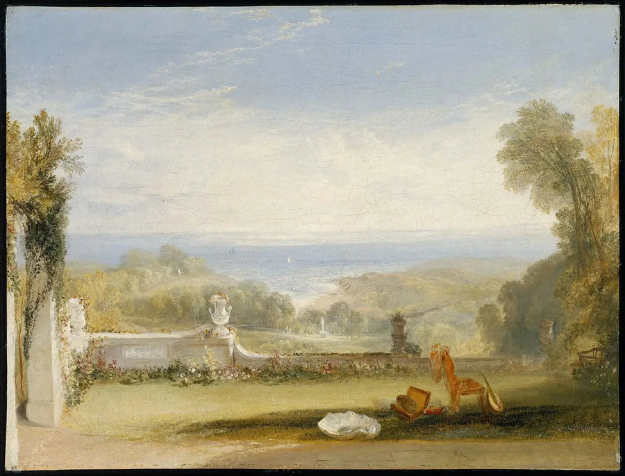 Udsigt fra terrassen af en villa ved Niton, Isle of Wight, fra skitser af en dame - J. M. W. Turner
