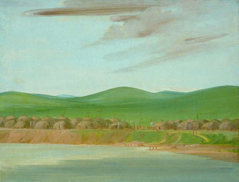 Village Arikara af jorddækkede hytter, 2.600 km over Saint-Louis - George Catlin