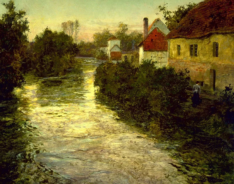 Landsby ved en bæk - Frits Thaulow