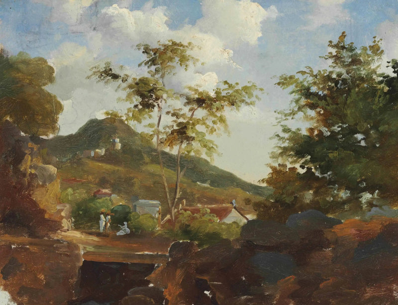 Landsby ved foden af en bakke - Camille Pissarro