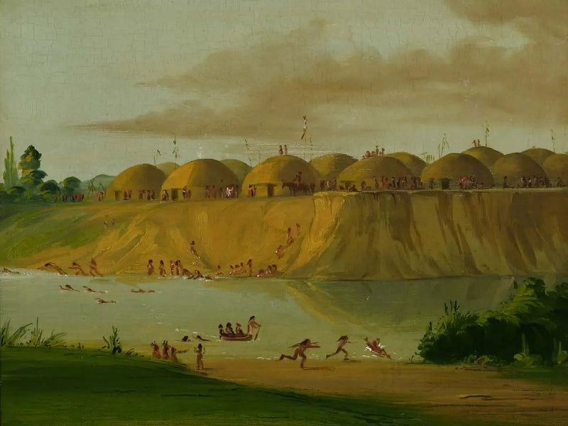 Village Hidatsa, jorddækkede hytter, ved Knife-floden, 1810 mil over Saint-Louis - George Catlin