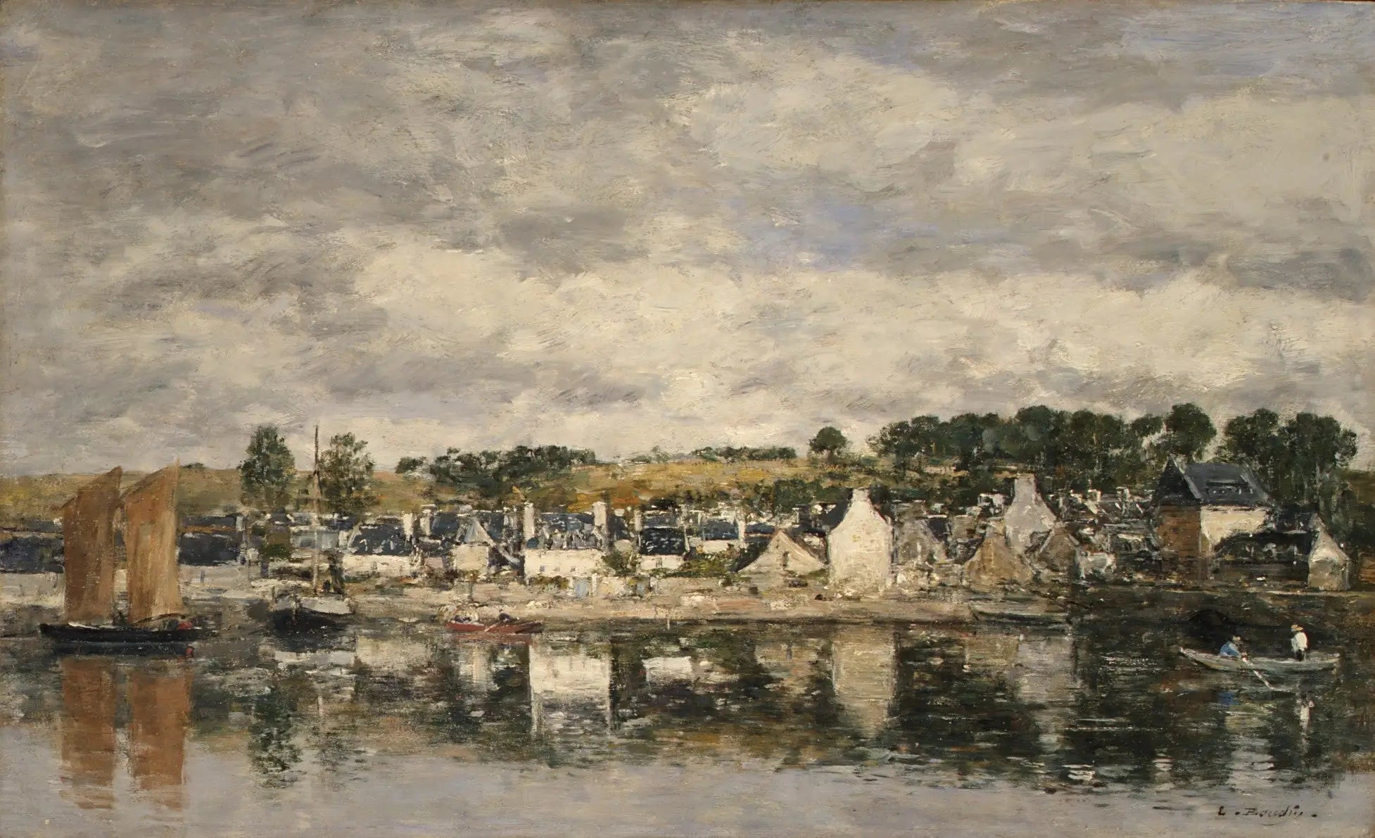 Village par une rivière - Eugène Boudin image 1 tableau peint à l’huile sur toile