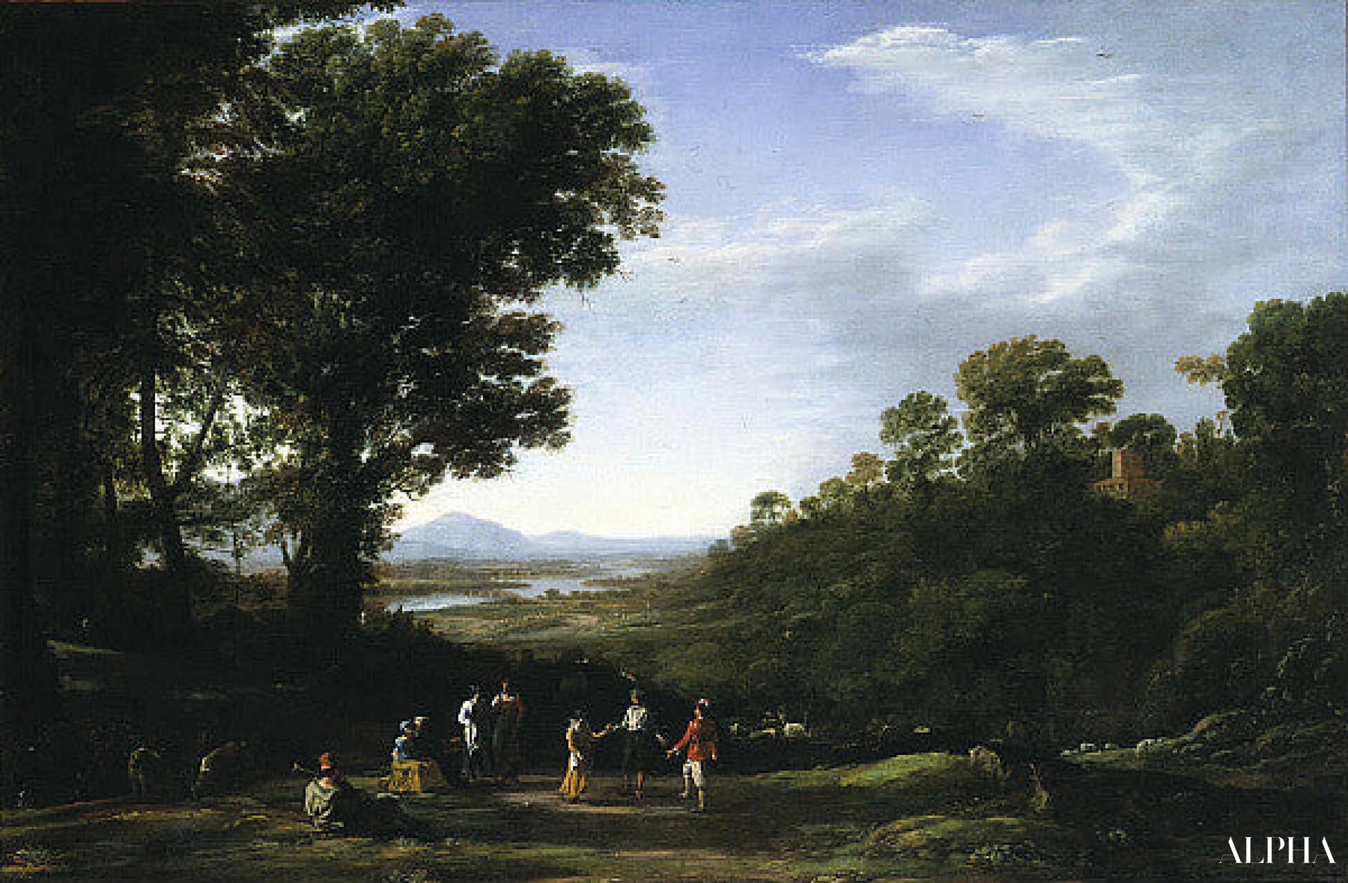 "Landsbyboere danser - Claude Lorrain - Reproduktioner af malerier og højkvalitets malerier"