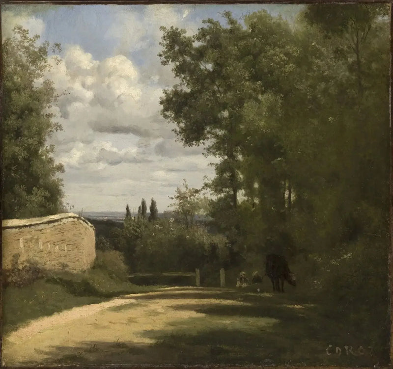 Ville d'Avray, vej kantet af en mur, der fører til dammene - Jean-Baptiste Camille Corot