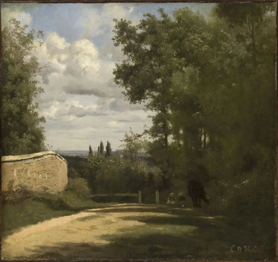Ville d'Avray, vej kantet af en mur, der fører til dammene - Jean-Baptiste Camille Corot