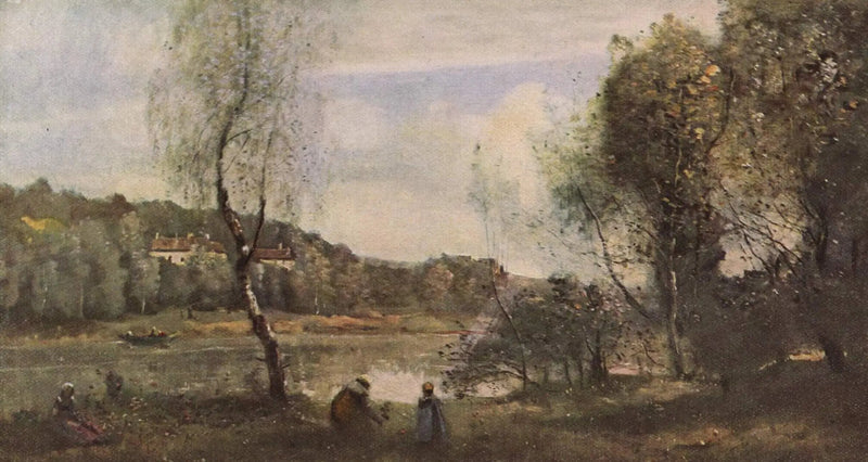Ville d'Avray, dammen ved birketræet foran villaerne - Jean-Baptiste Camille Corot